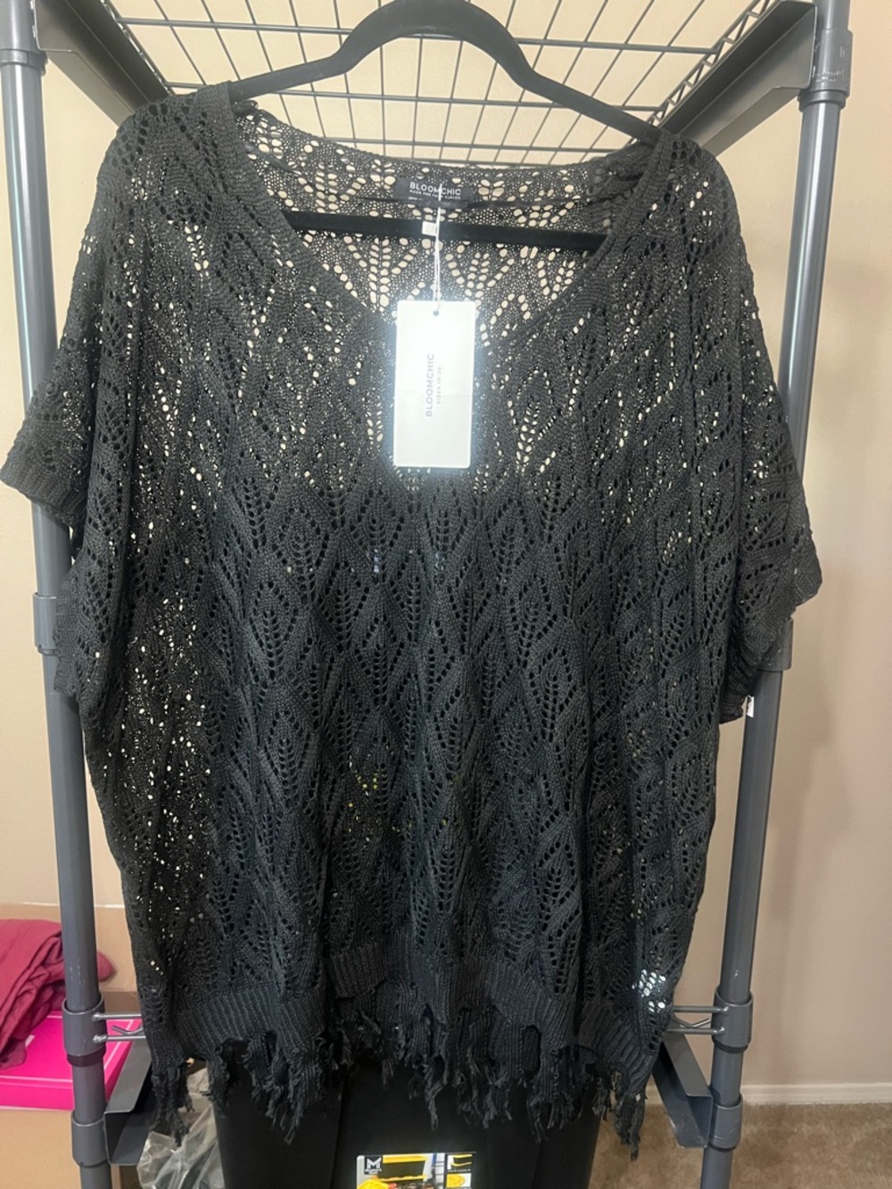 BloomChic Black Crochet Fringe Swim Coverup